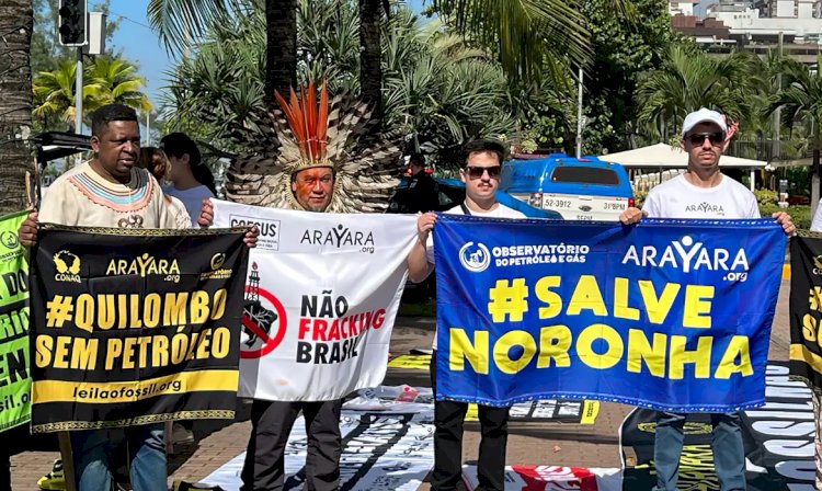 Grupo protesta contra leilão de blocos de exploração de petróleo e gás