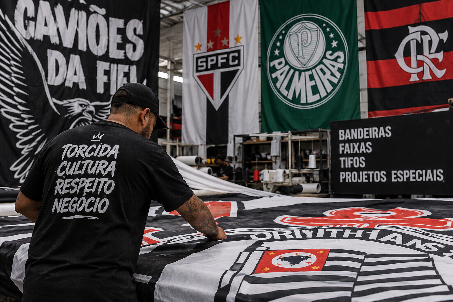 Líder de torcida transforma produção de bandeiras em negócio e passa a atender até clubes rivais