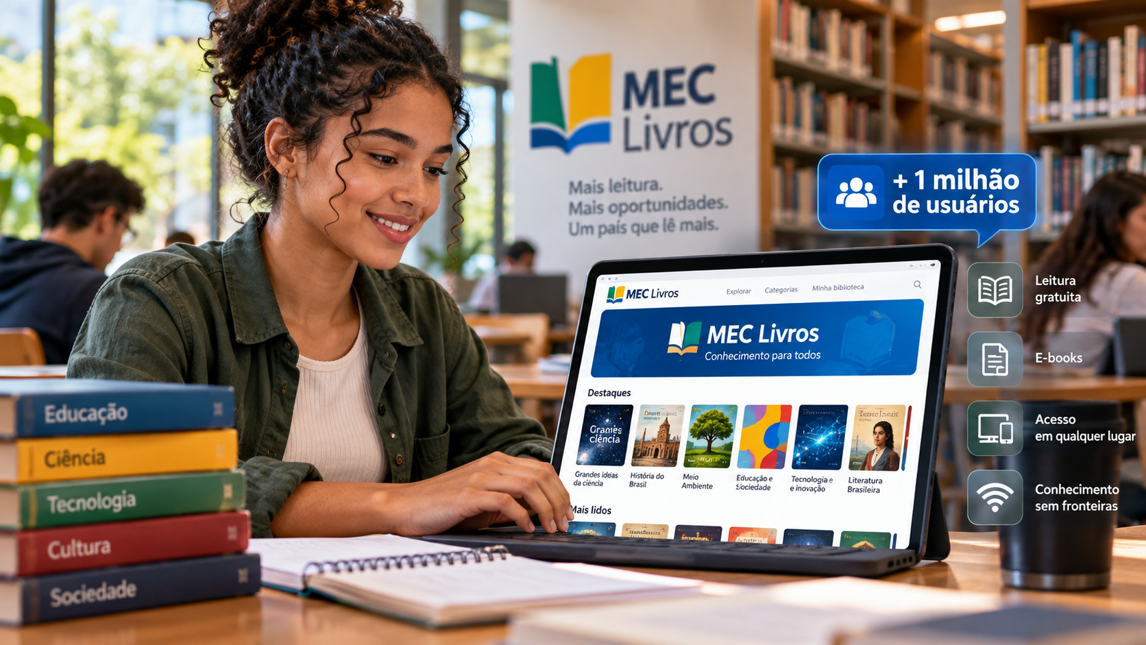 Biblioteca digital do MEC ultrapassa 1 milhão de usuários e amplia acesso gratuito à leitura